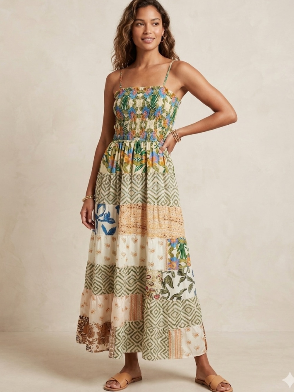 🇺🇸POL Boho Patchwork Maxi Dress in Multicolor